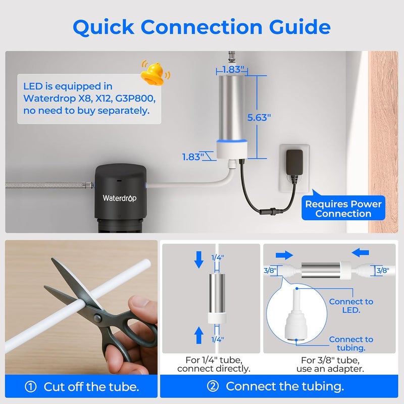 Waterdrop LED Water Filter for Under Sink Water Filter System and Reverse Osmosis System, Reduce up to 99.9% of Harmful Substances, Mercury-Free, FCC Certified, Stainless Steel, 50 Year Life Time - Image 5